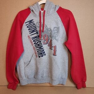 Jerzees Gray and Red Mount Rushmore Hoodie Sz M